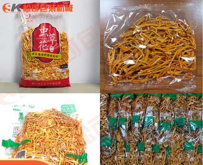 全自动虫草花包装机 立式鲜湿虫草花定量包装一体机袋型展示图